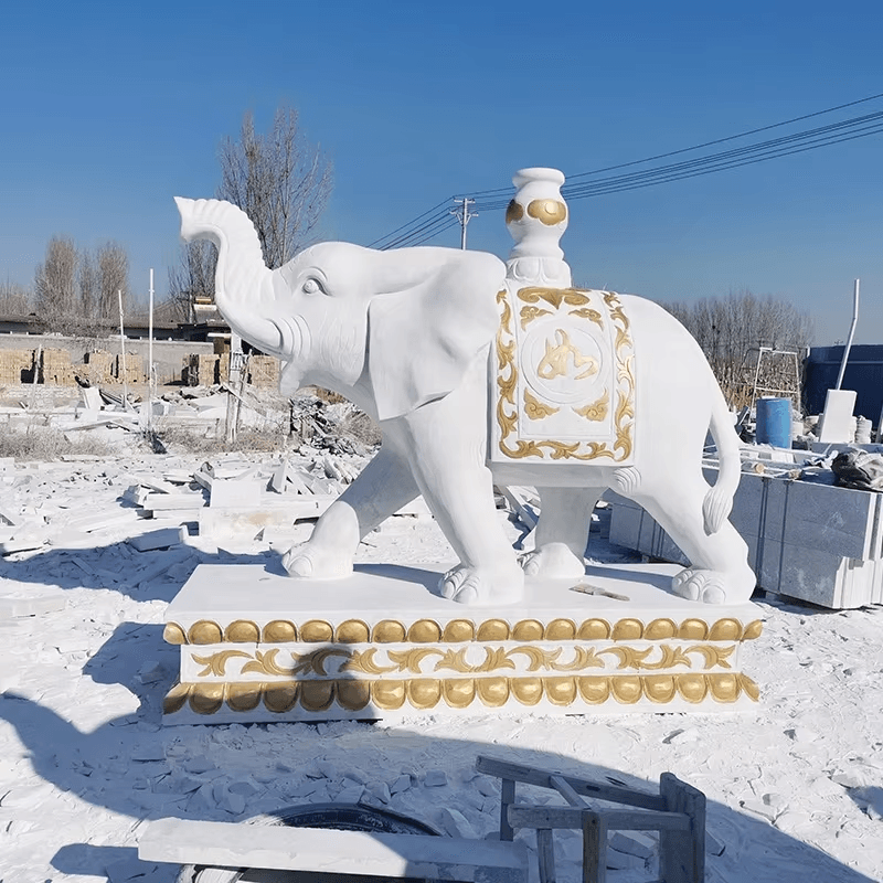 Stone Elephant A Pair of Geomantic Elephants Household White Marble Elephant Hotel Villa Door Decoration Stone Elephant and Water Elephant