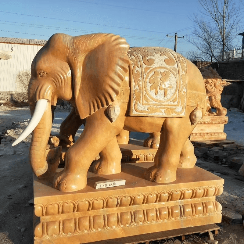 Stone Elephant A Pair of Geomantic Elephants Household White Marble Elephant Hotel Villa Door Decoration Stone Elephant and Water Elephant - Image 2