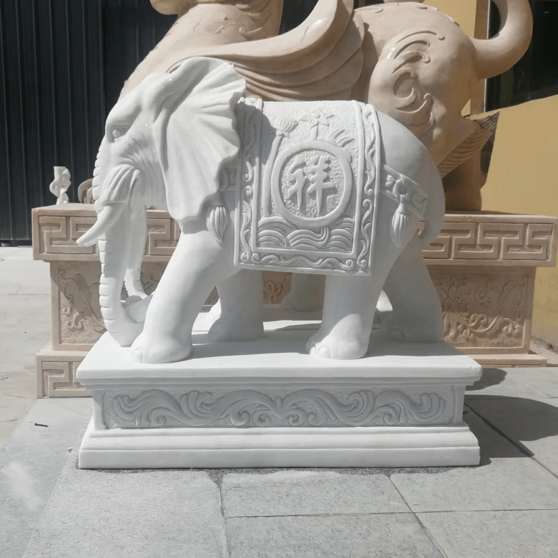 Stone Elephant A Pair of Geomantic Elephants Household White Marble Elephant Hotel Villa Door Decoration Stone Elephant and Water Elephant - Image 3