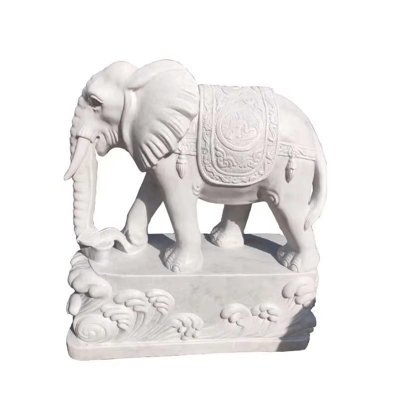Stone Elephant A Pair of Geomantic Elephants Household White Marble Elephant Hotel Villa Door Decoration Stone Elephant and Water Elephant - Image 6