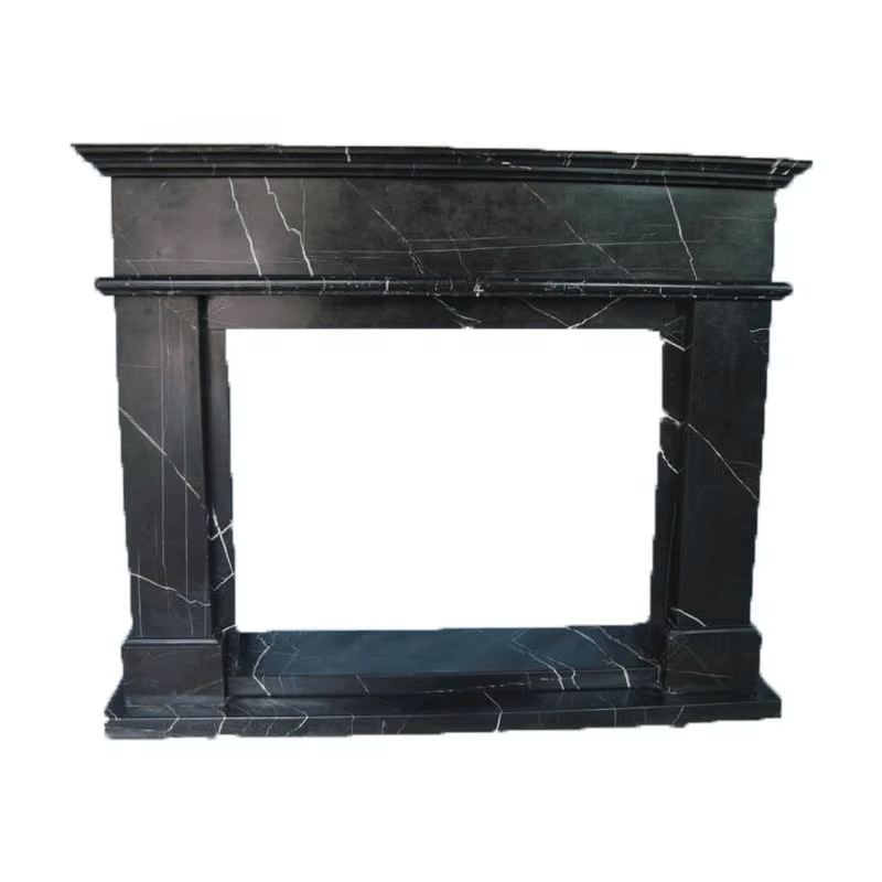 Simple black white root stone fireplace