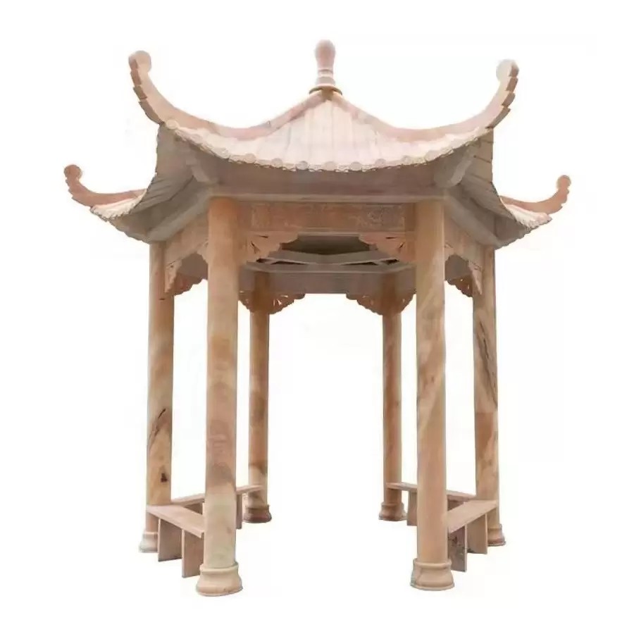 Shitingzi Outdoor Hexagonal Rural Chinese Stone Granite Marble Sunset Red Hemp Stone Carving Pavillion Customization - Image 2