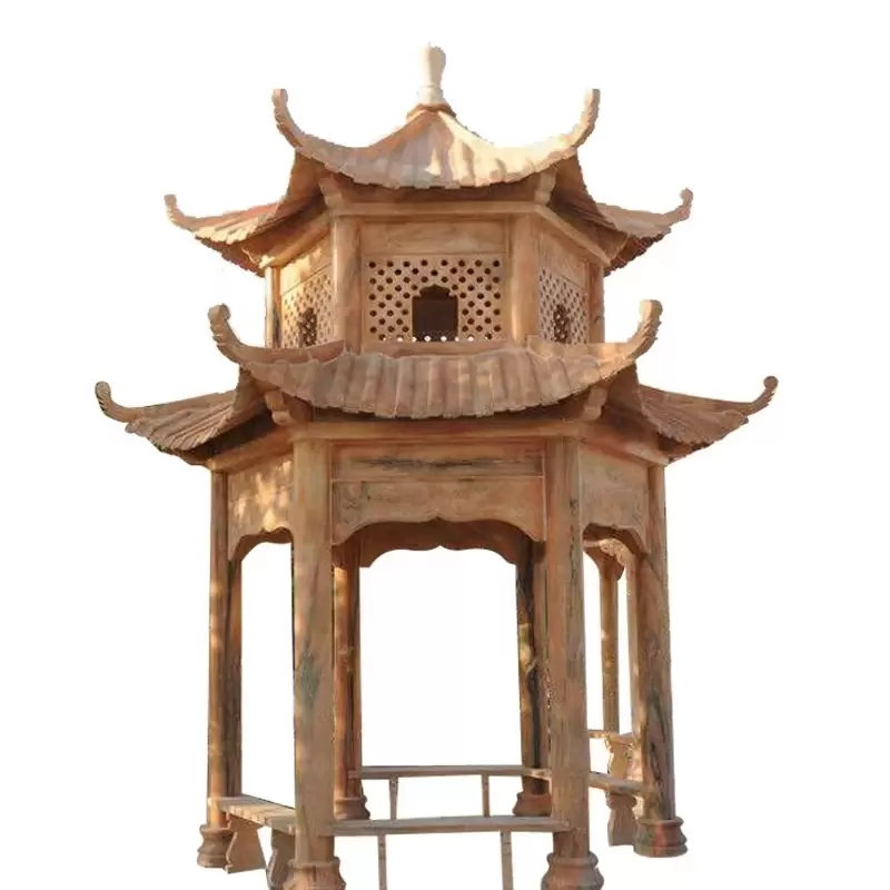 Shitingzi Outdoor Hexagonal Rural Chinese Stone Granite Marble Sunset Red Hemp Stone Carving Pavillion Customization - Image 4