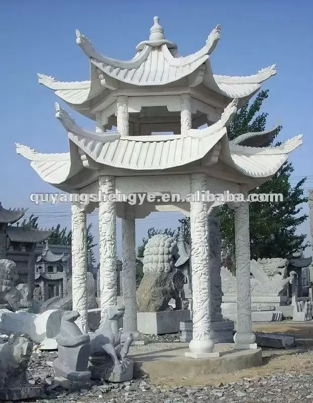 Shitingzi Outdoor Hexagonal Rural Chinese Stone Granite Marble Sunset Red Hemp Stone Carving Pavillion Customization - Image 5