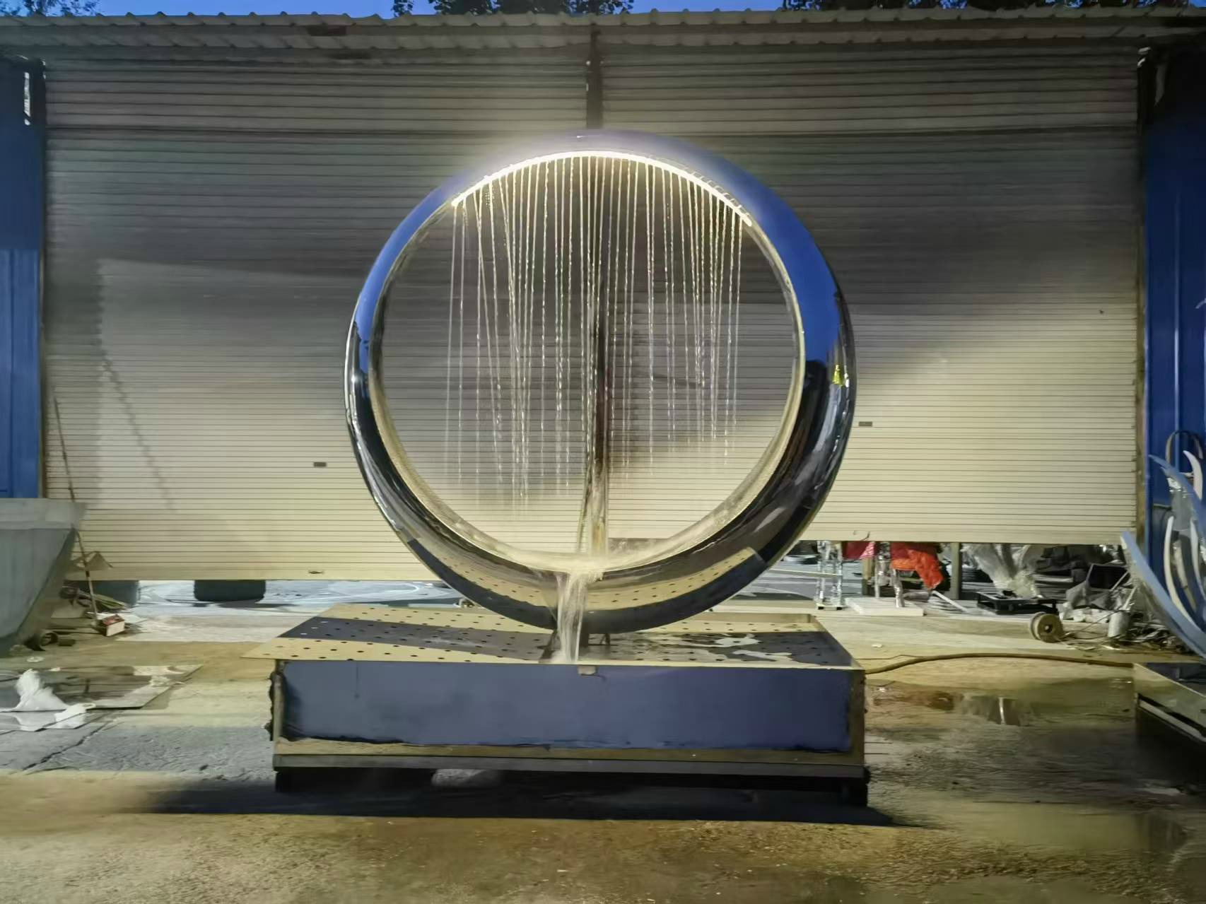 Customized large stainless steel sculpture with Mobius circular ring, glowing moon, metal ornament, outdoor flowing ribbon - Image 2