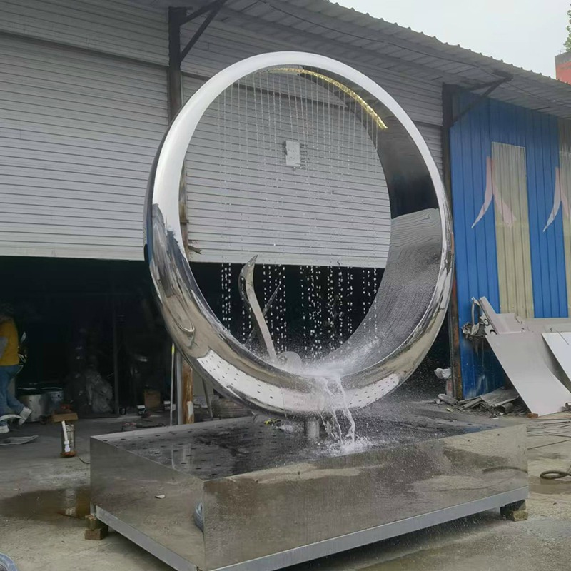 Customized large stainless steel sculpture with Mobius circular ring, glowing moon, metal ornament, outdoor flowing ribbon - Image 3