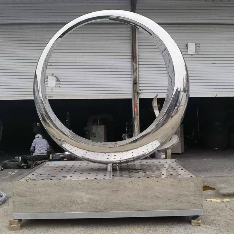 Customized large stainless steel sculpture with Mobius circular ring, glowing moon, metal ornament, outdoor flowing ribbon - Image 4