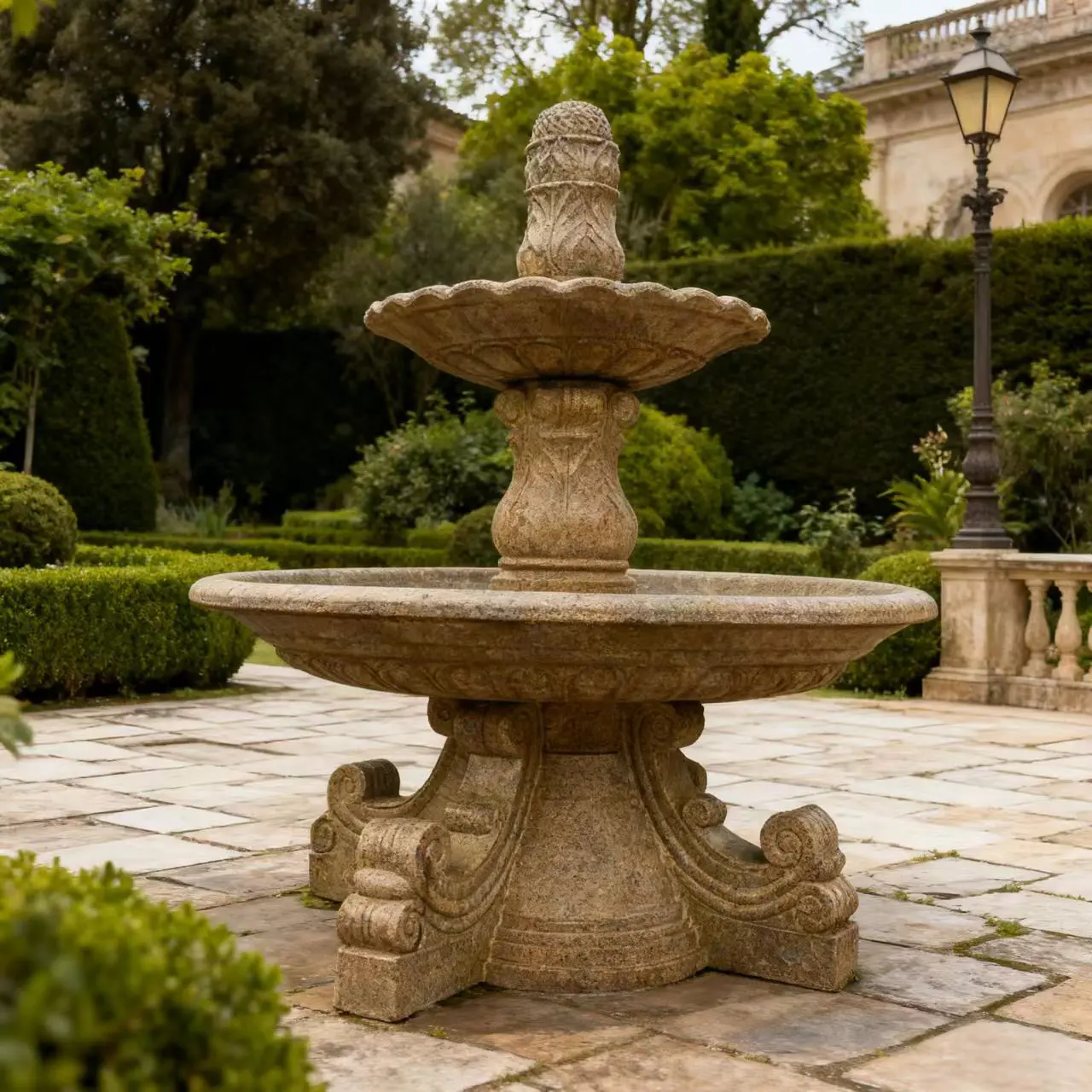 Stone-carved fountain villa courtyard outdoor park flowing water ornaments water spraying fish pond European fountain