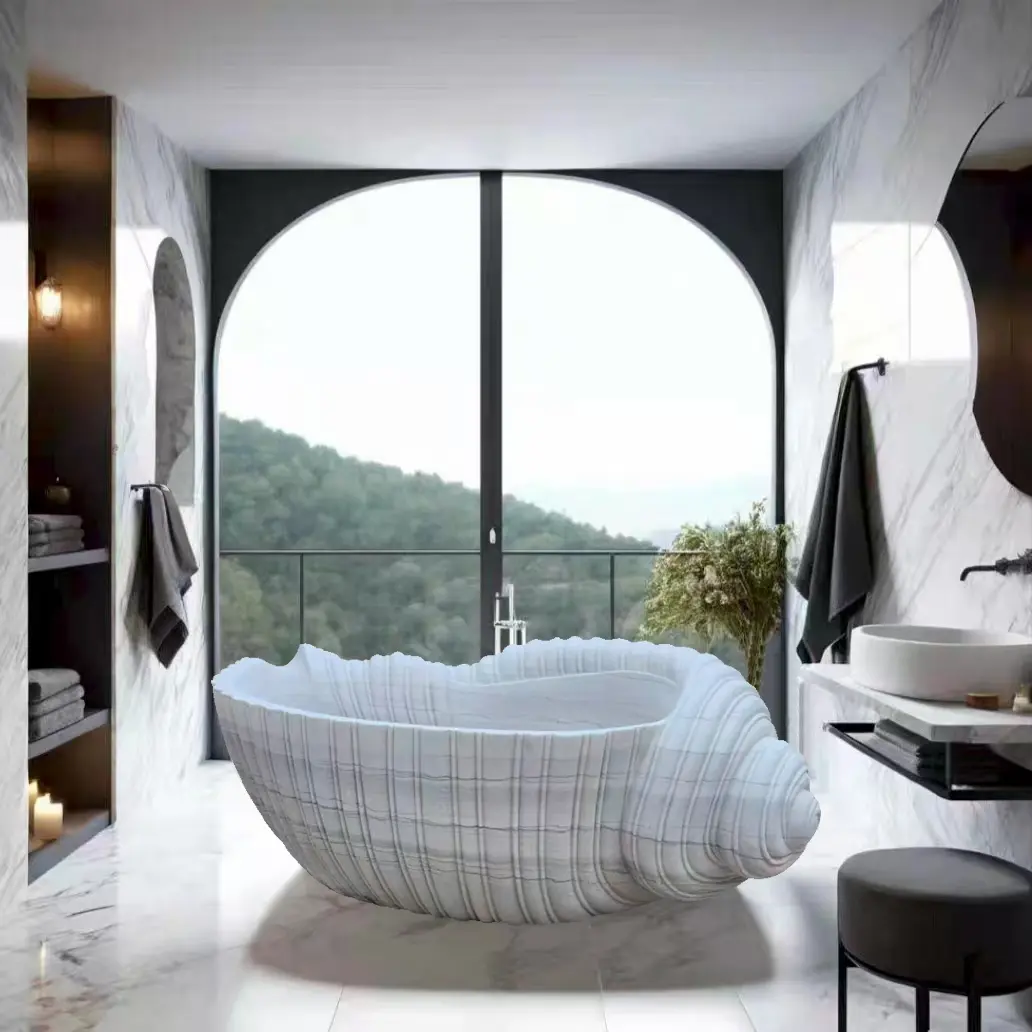 Natural marble integrated bathtub in a creative luxury style for hotel and villa - new model bathtub