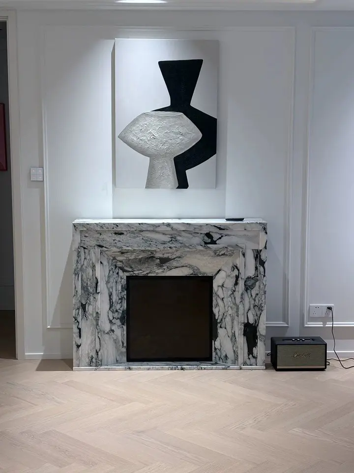 Marble fireplace, European retro living room, European modern minimalist natural large white marble fireplace stand and decorative cabinet