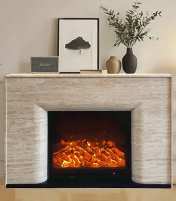 Marble fireplace, European retro living room, American modern minimalist natural white travertine stone fireplace mantel decorative cabinet