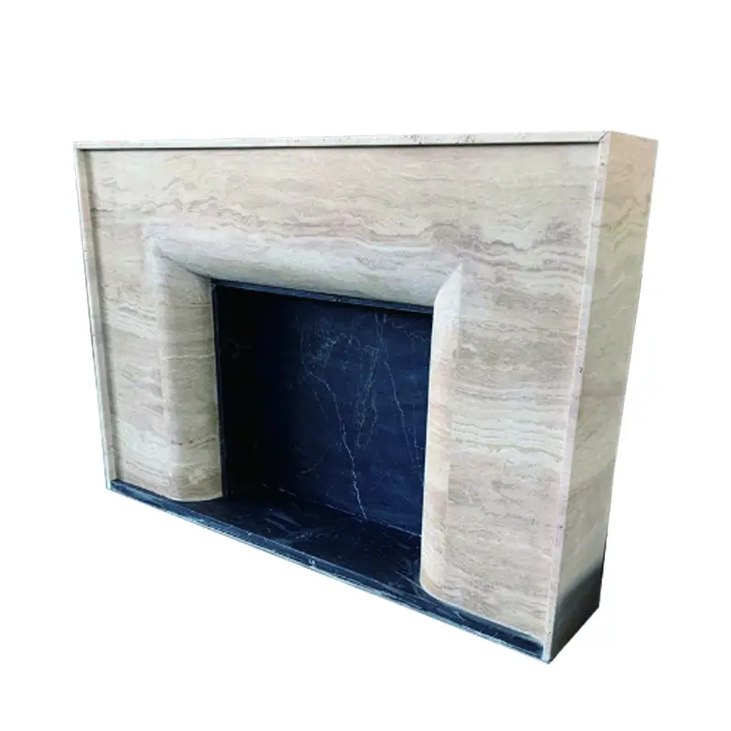 Marble fireplace, European retro living room, American modern minimalist natural white travertine stone fireplace mantel decorative cabinet - Image 3