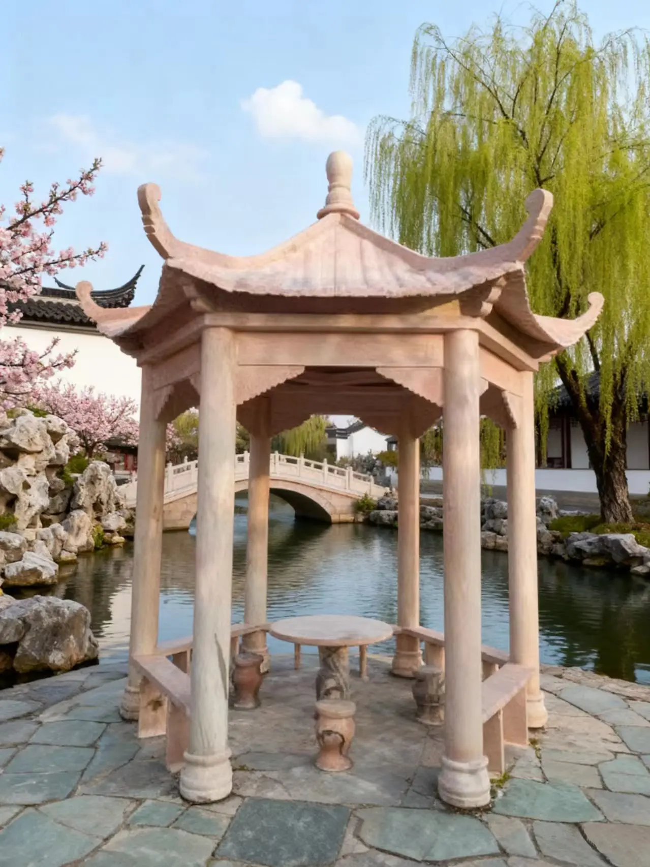 Outdoor stone pavilion, hexagonal granite and marble stone pavilion, custom-made Chinese-style stone pavilion for villa - Image 3