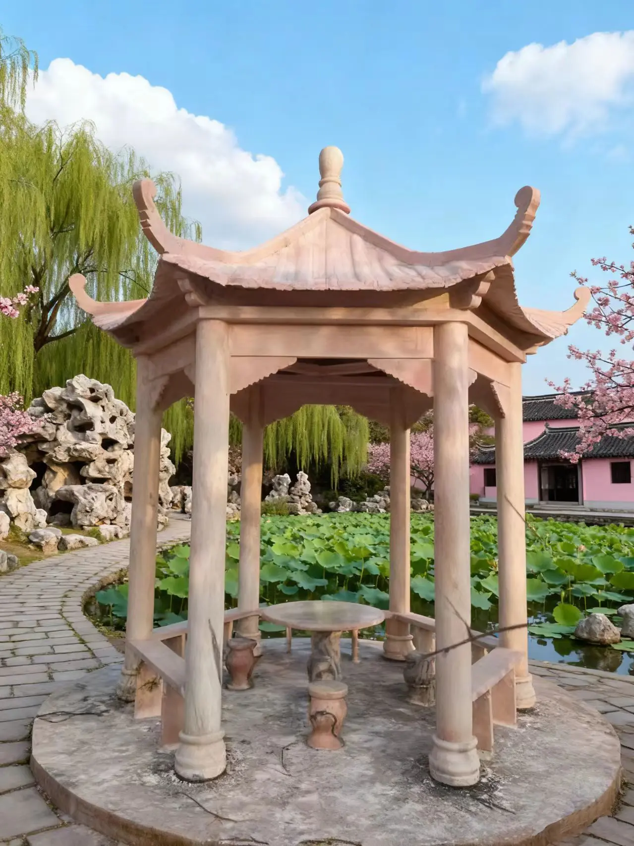 Outdoor stone pavilion, hexagonal granite and marble stone pavilion, custom-made Chinese-style stone pavilion for villa - Image 4