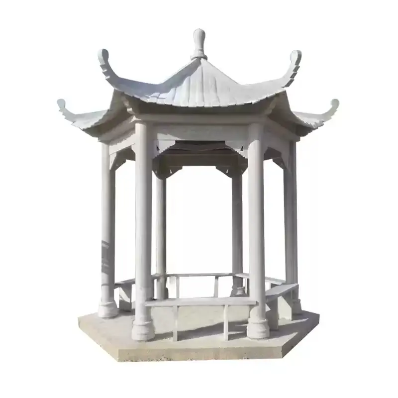 Outdoor stone pavilion, hexagonal granite and marble stone pavilion, custom-made Chinese-style stone pavilion for villa - Image 6