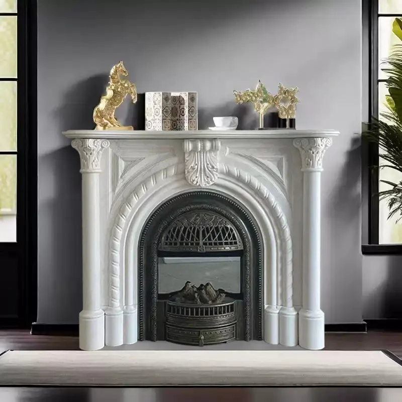 Custom-made marble mantelpiece, French-style European arch door, indoor decorative cabinet, white marble stone, stone carving
