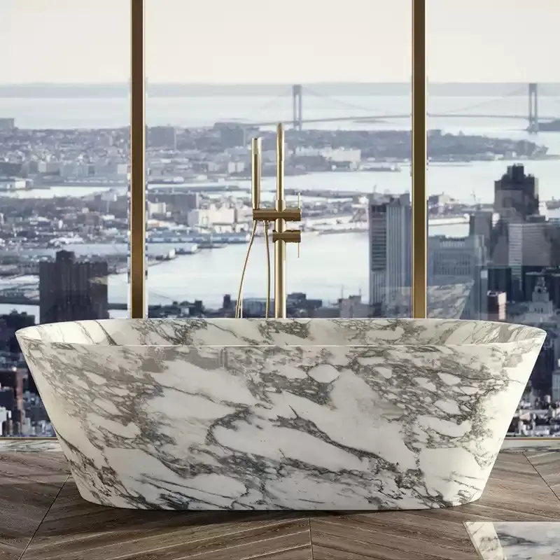 Natural large white marble integrated bathtub for creative luxury style hotel villa, new model bathtub - Image 2