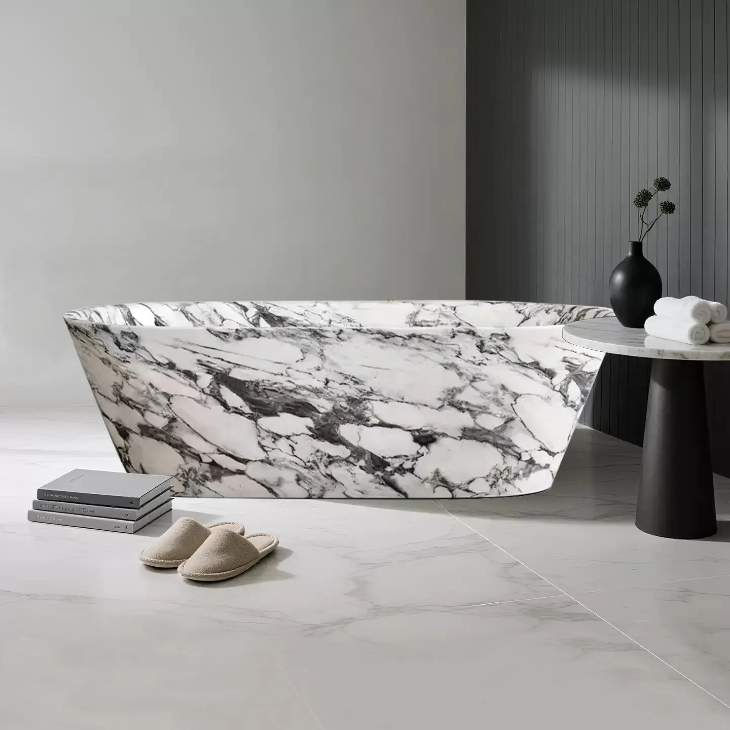 Natural large white marble integrated bathtub for creative luxury style hotel villa, new model bathtub - Image 4