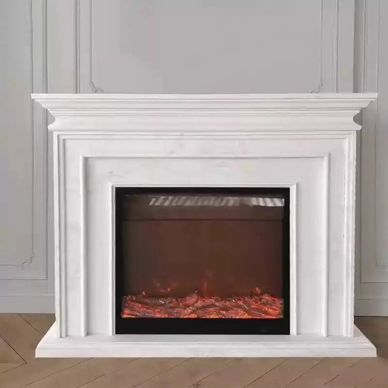 Marble fireplace, white marble European-style arched door, villa living room stone-carved fireplace, decorative cabinet, natural stone fireplace mantel.
