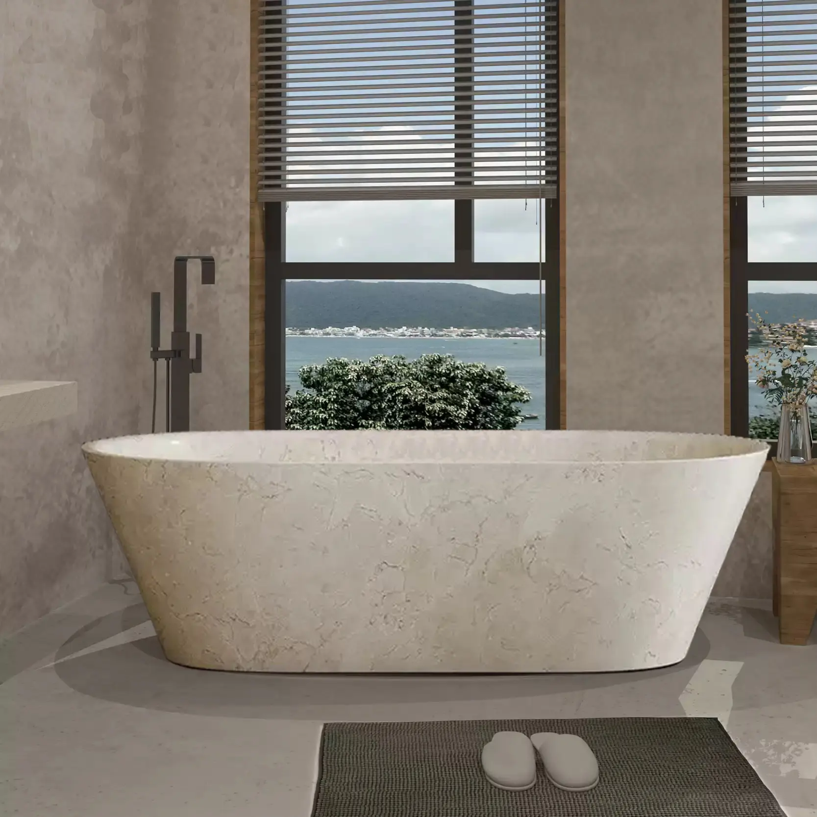 European minimalist natural marble bathtub, designer style, modern and simple, suitable for villa living room and home use. - Image 3