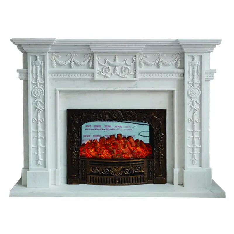 Marble European carved fireplace, white marble American simple French fireplace, villa living room decoration cabinet and ornaments. - Image 5