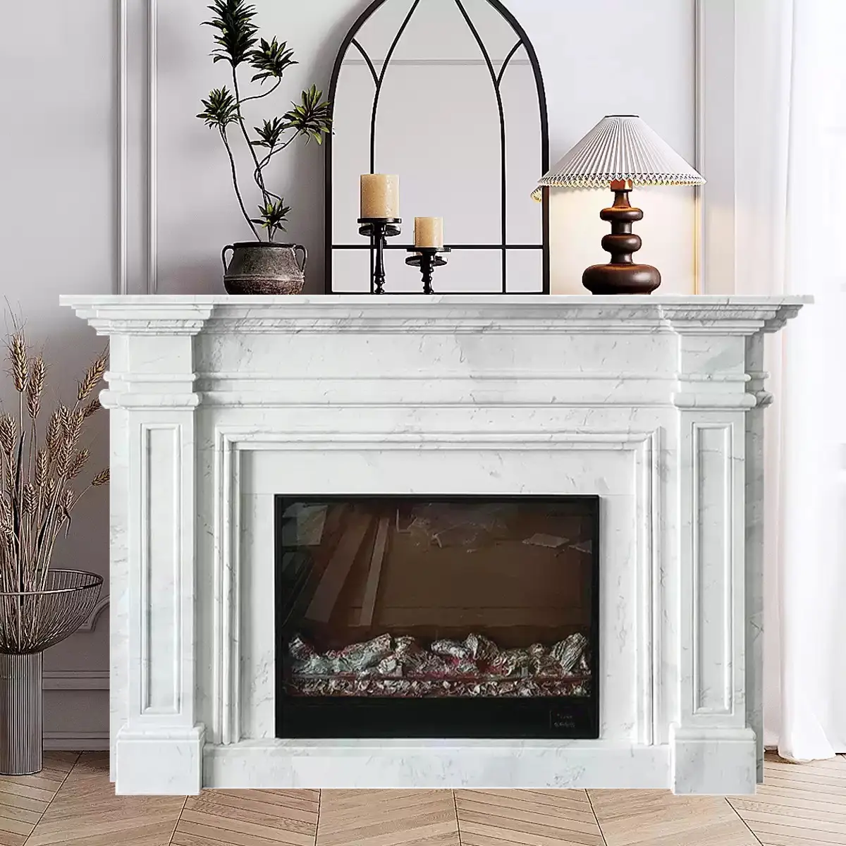 Marble fireplace stone carvings, European-style jazz white, French minimalist decorative cabinet ornaments, American-style stone fireplace - Image 4