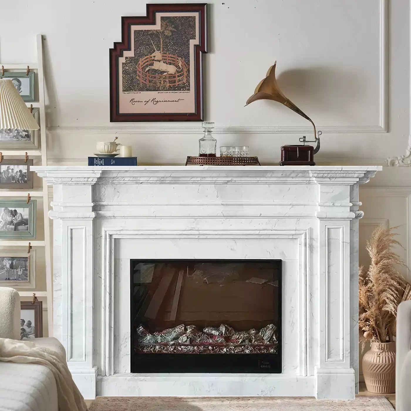 Marble fireplace stone carvings, European-style jazz white, French minimalist decorative cabinet ornaments, American-style stone fireplace - Image 5