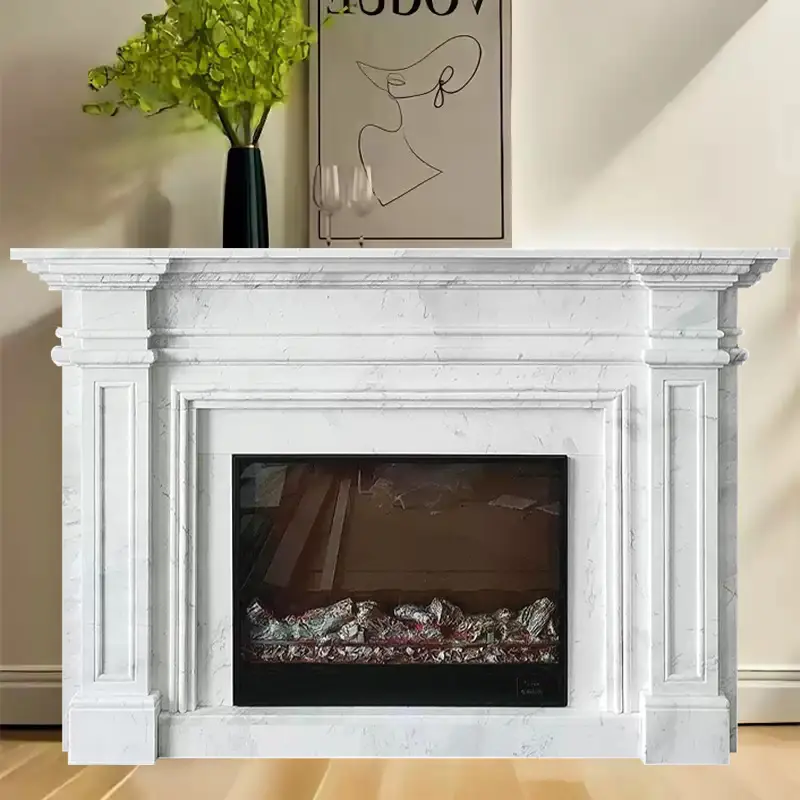 Marble fireplace stone carvings, European-style jazz white, French minimalist decorative cabinet ornaments, American-style stone fireplace - Image 6