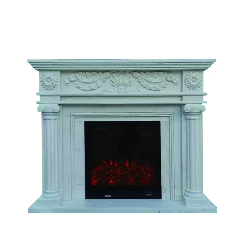 New classical French style European American simple white marble fireplace for living room decoration. - Image 7
