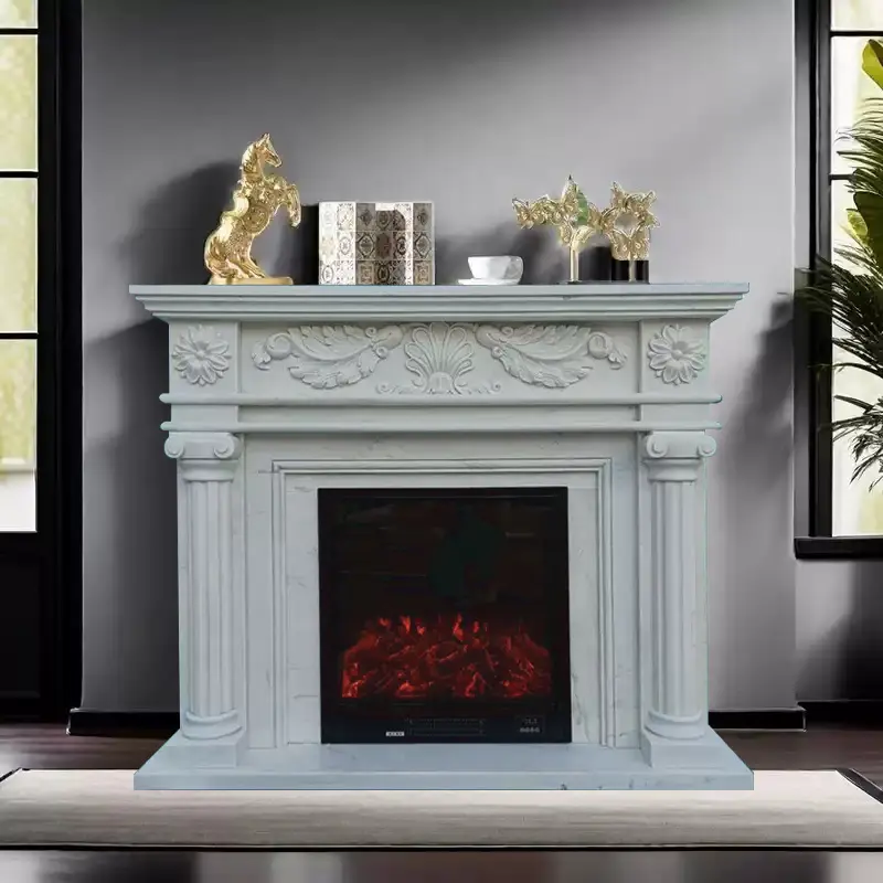 New classical French style European American simple white marble fireplace for living room decoration. - Image 2