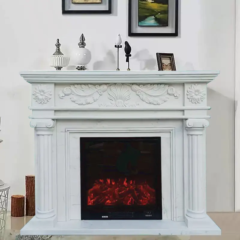 New classical French style European American simple white marble fireplace for living room decoration. - Image 4