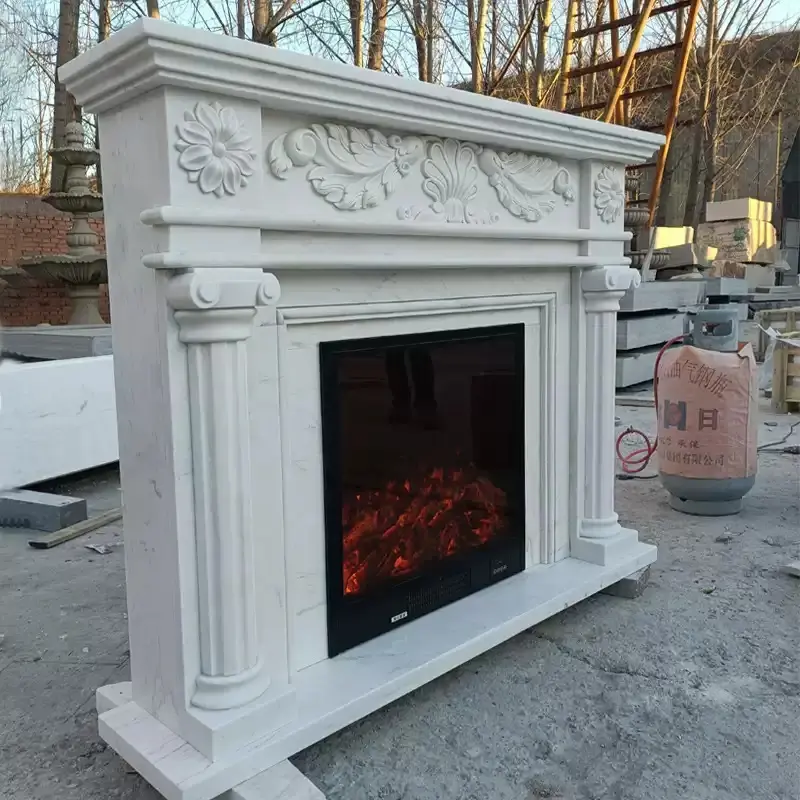 New classical French style European American simple white marble fireplace for living room decoration. - Image 5
