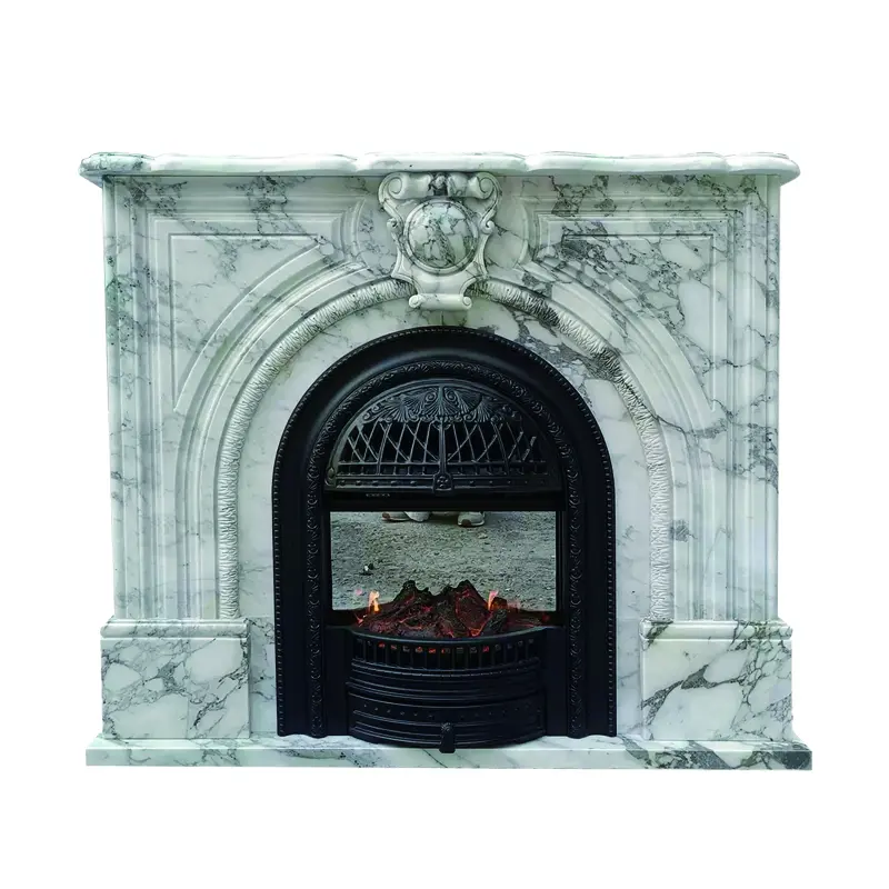 Marble fireplace, French and American retro living room, natural large white stone carving, stone fireplace mantel, entrance decoration cabinet - Image 5