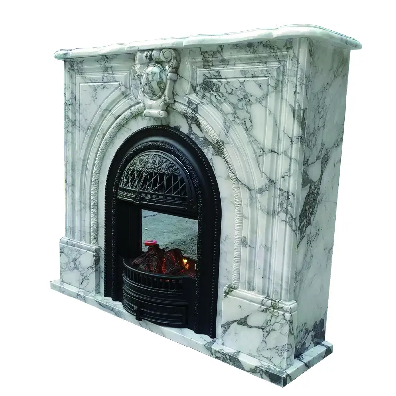 Marble fireplace, French and American retro living room, natural large white stone carving, stone fireplace mantel, entrance decoration cabinet - Image 6