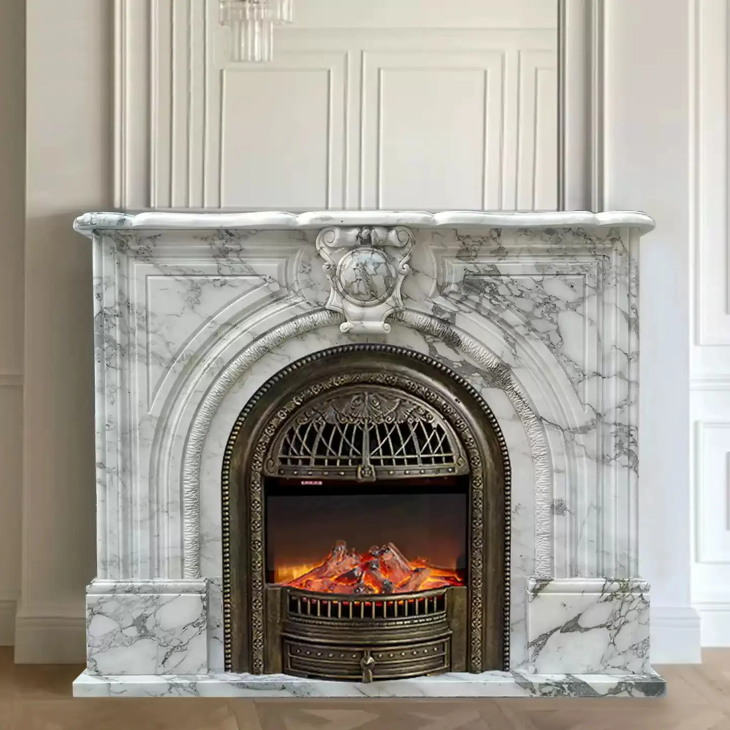 Marble fireplace, French and American retro living room, natural large white stone carving, stone fireplace mantel, entrance decoration cabinet - Image 2