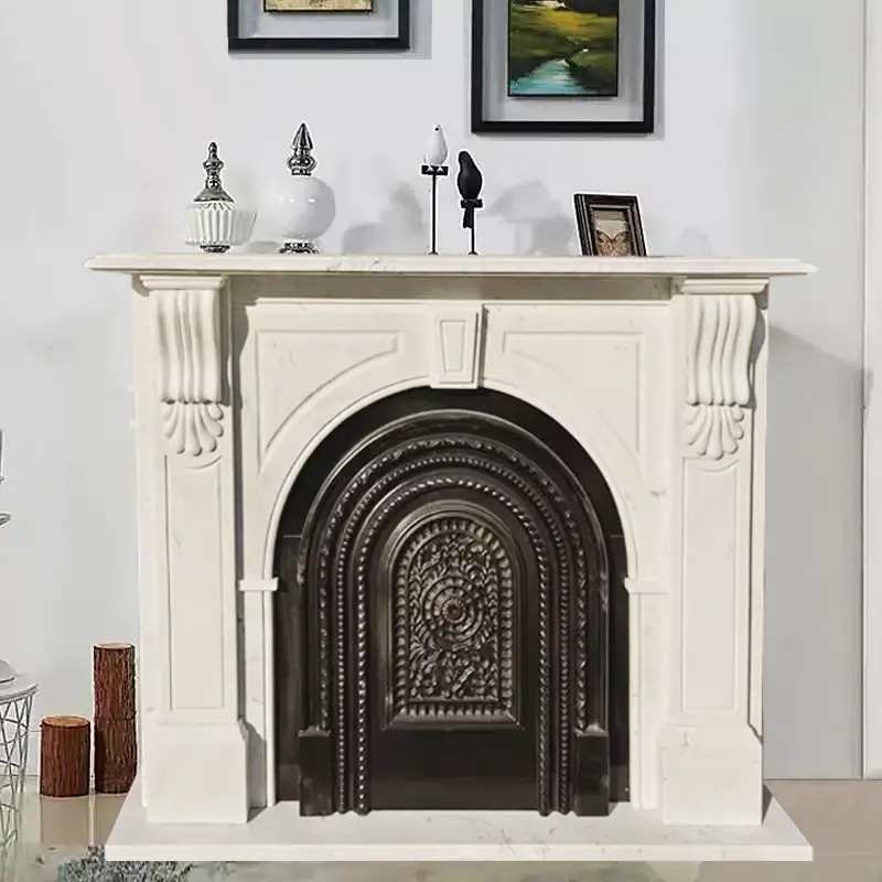 Stone-carved French-style fireplace, marble, vintage stone fireplace, decorative cabinet, indoor living room, entrance hall fireplace, marble - Image 2