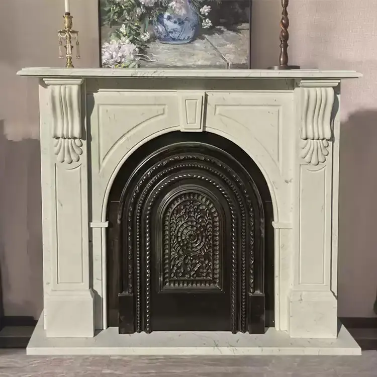 Stone-carved French-style fireplace, marble, vintage stone fireplace, decorative cabinet, indoor living room, entrance hall fireplace, marble - Image 3