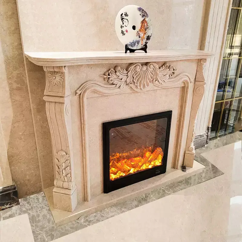 Marble mantelpiece, Ultraman beige indoor European-style background wall, entrance hall, French modern stone decorative cabinet - Image 5