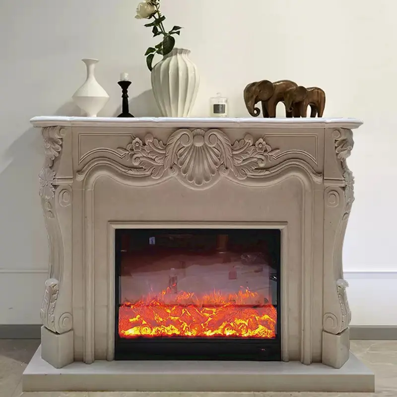 Marble mantelpiece, Ultraman beige indoor European-style background wall, entrance hall, French modern stone decorative cabinet - Image 3