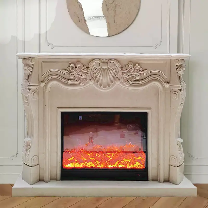 Marble mantelpiece, Ultraman beige indoor European-style background wall, entrance hall, French modern stone decorative cabinet - Image 4