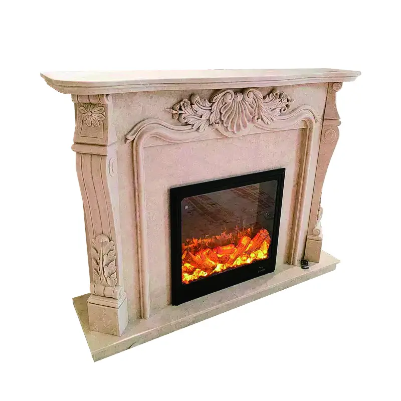 Marble mantelpiece, Ultraman beige indoor European-style background wall, entrance hall, French modern stone decorative cabinet - Image 7