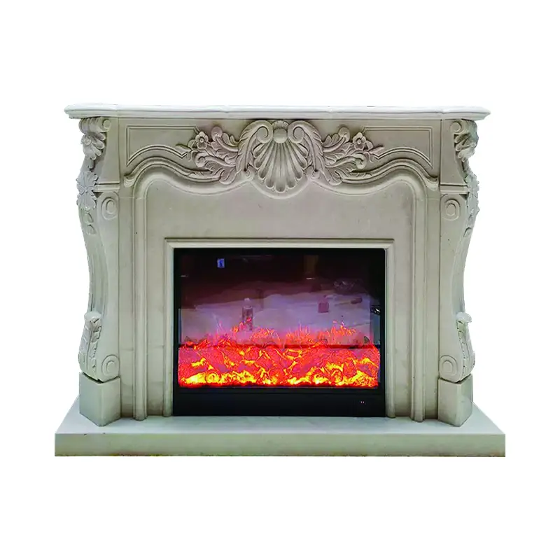 Marble mantelpiece, Ultraman beige indoor European-style background wall, entrance hall, French modern stone decorative cabinet - Image 6