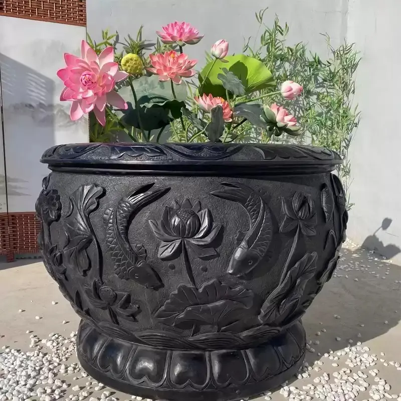 Stone-carved fish tanks, marble, white marble water basins, flower pots, water feature sculptures, bluestone tanks, stone basins, natural bluestone, large water. - Image 4