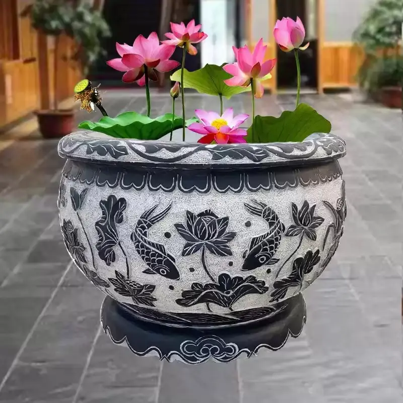 Stone-carved fish tanks, marble, white marble water basins, flower pots, water feature sculptures, bluestone tanks, stone basins, natural bluestone, large water. - Image 3