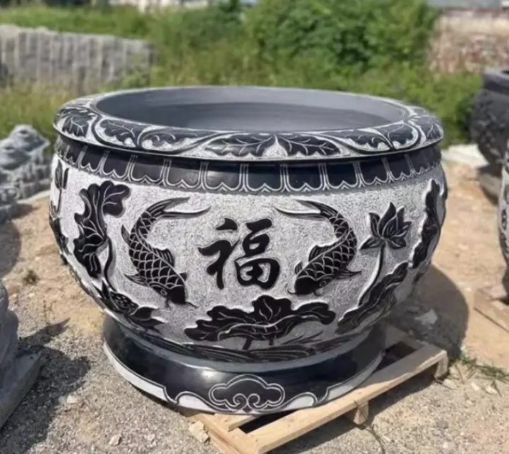 Stone-carved fish tanks, marble, white marble water basins, flower pots, water feature sculptures, bluestone tanks, stone basins, natural bluestone, large water. - Image 2