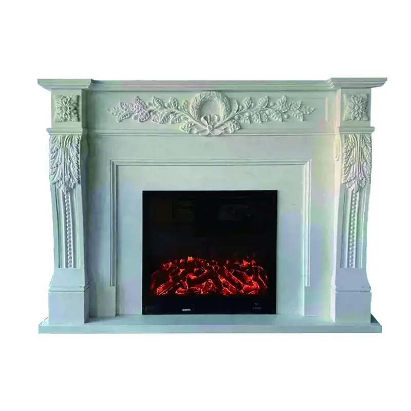 Natural marble stone carving, white jade carving, decorative fireplace, European-style TV background wall, stone carving for villa living room fireplace stand - Image 5