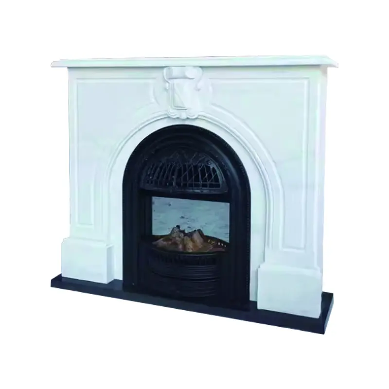 Natural marble fireplace mantel, French retro, simple and modern, light luxury, white marble living room stone fireplace decorative cabinet - Image 6