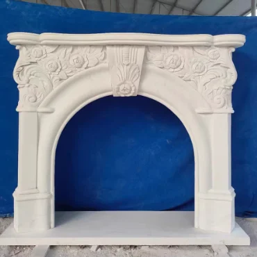 Marble fireplace French relief white marble stone carving European light luxury simple home decoration TV cabinet fireplace stand for living room - Image 5