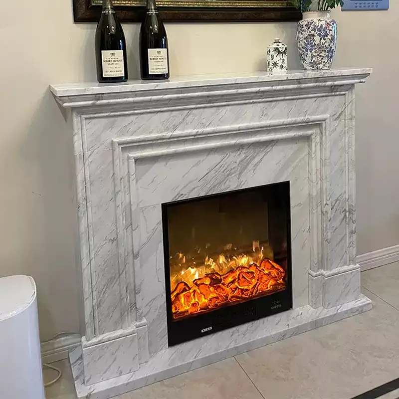 Marble fireplace stone carving, natural jasper white stone, European French-style decorative heating fireplace stand, decorative cabinet, decorative item - Image 2