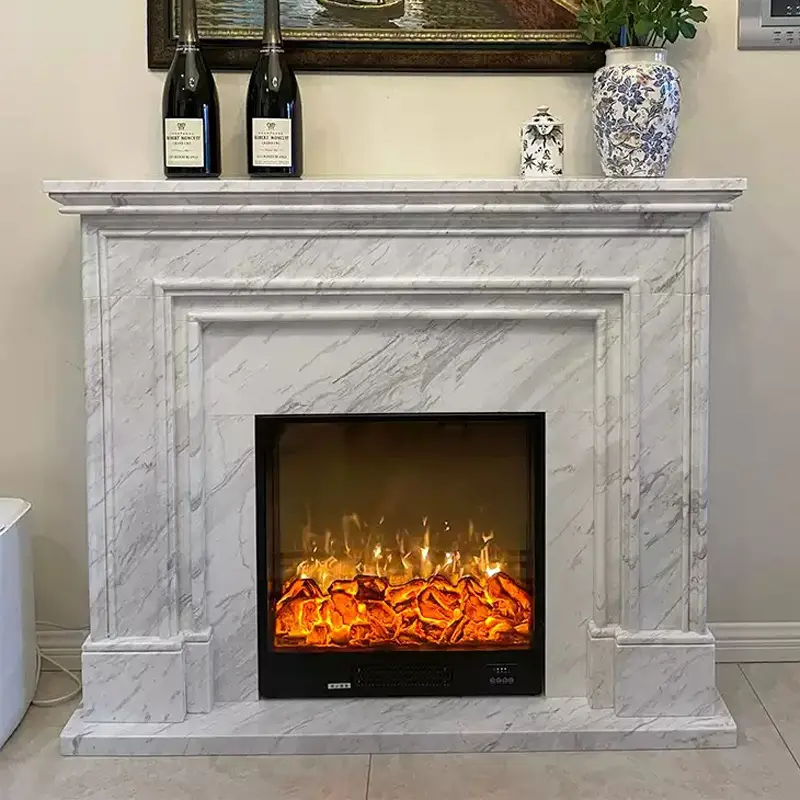 Marble fireplace stone carving, natural jasper white stone, European French-style decorative heating fireplace stand, decorative cabinet, decorative item - Image 3